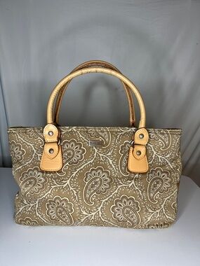 Pierre Deux French Country Paisley Canvas Tote with Tan Handles